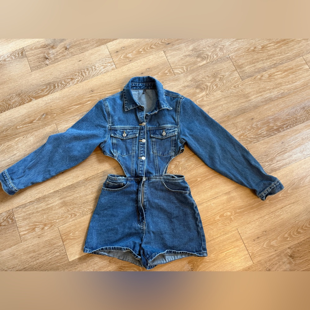 PrettyLittleThing Denim Cutout Romper